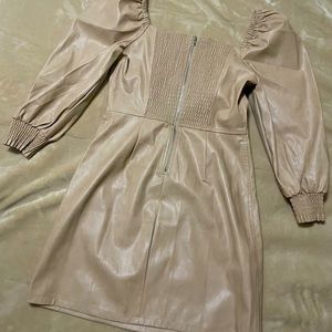 Small Tan Faux Leather Mini Dress